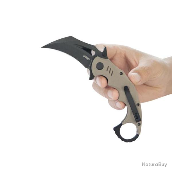 Couteau Kubey Mini Wrath Karambit Tan Manche G10 Lame Acier 14C28N BLK IKBS Linerlock Clip KUB262G