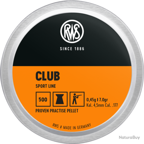 Plombs RWS CLUB , calibre 4.5 mm 0.45g par 20 boites ( 10 000 plombs )