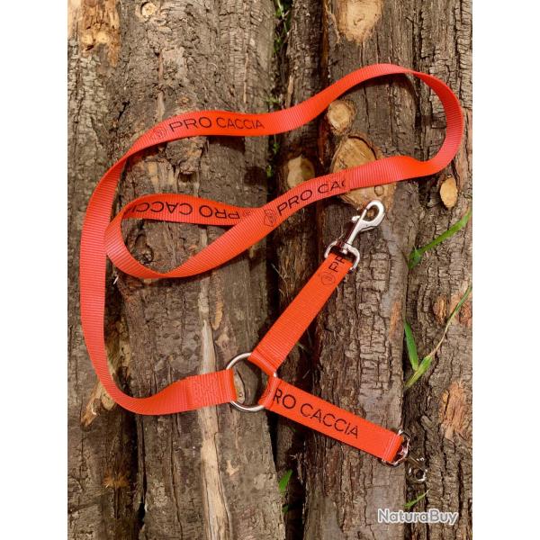 Laisse double PRO CACCIA en nylon orange