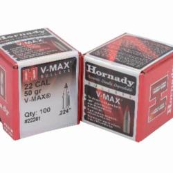 Ogives HORNADY Cal. 22 .224 50grs V-MAX 22261 - Boite de 100 unit&eacute;s