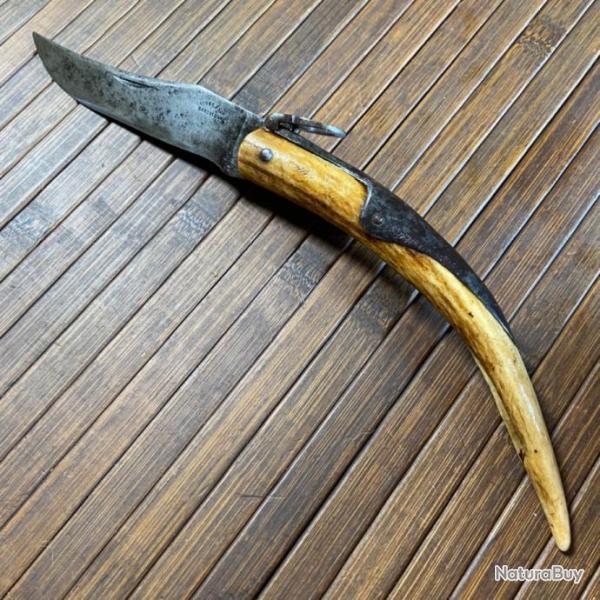 BEAU ET ANCIEN COUTEAU CORNILLON COLLECTION PALANQUILLE SIGN� VIVES Y CIA BARCELONA MANCHE EN CORNE