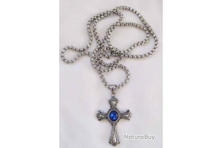 H 60cm Boîte SR - Collier De Prière Rétro Croix Chrétienne, Collier En Acier Inoxydable Couleur