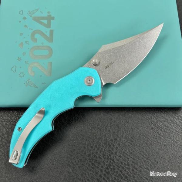 Couteau Kubey Ceto Camping Tiffany Blue Manche G-10 Lame Acier 14C28N SW IKBS Linerlock Clip KUB181B