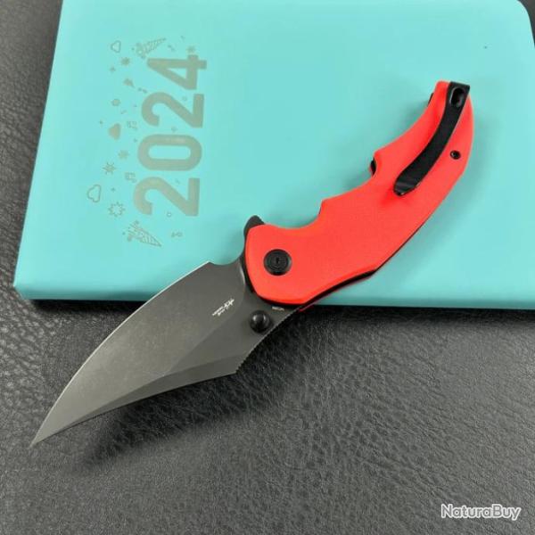 Couteau Kubey Ceto Camping Red Manche G-10 Lame Acier 14C28N BLK IKBS Linerlock Clip KUB181E