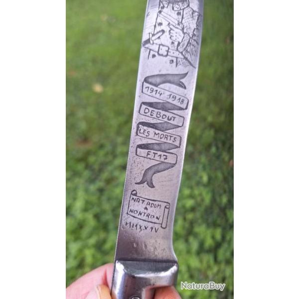 Couteau de tranch�e artisanal TANKISTE FT17  ww1 14/18 debout les morts NATADUM .
