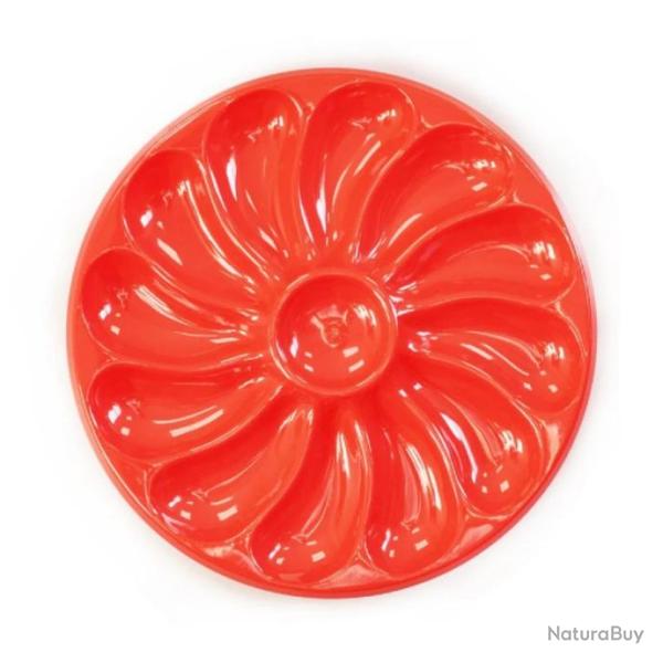 Assiettes A Huitres  ROUGE 12 Compartiments +1 Pour Le Citron, Sauce. Fabrication Franaise  20 Cm