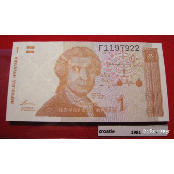croatie billet de 1 dinar 1991 neuf