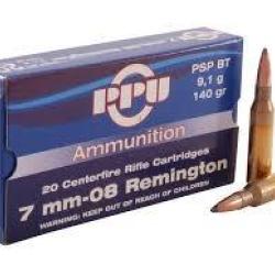 Cartouches PPU Calibre 7mm-08 REMINGTON PSPBT 140grs - Boite de 20 unit&eacute;s