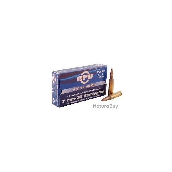 Cartouches PPU Calibre 7mm-08 REMINGTON PSPBT 140grs - Boite de 20 unit�s