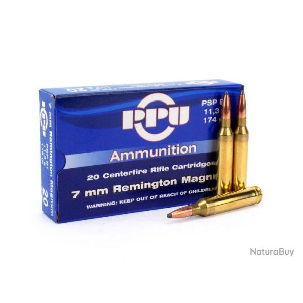 Cartouches PPU Calibre 7MM REMINGTON MAGNUM SP 174grs - Boite de 20 unit�s