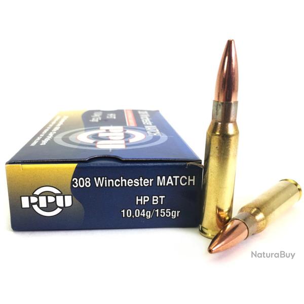 Cartouches PPU Calibre 308 WINCHESTER HPBT MATCH 155grs - Boite de 20 unit�s