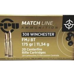 PPU Cartouches Calibre 308 Win FMJBT MATCH LINE 175grs - Boite de 20 unités