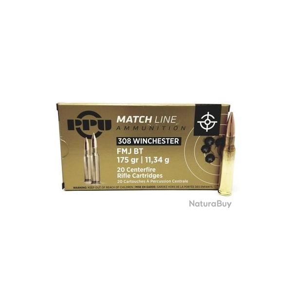 PPU Cartouches Calibre 308 Win FMJBT MATCH LINE 175grs - Boite de 20 unit�s