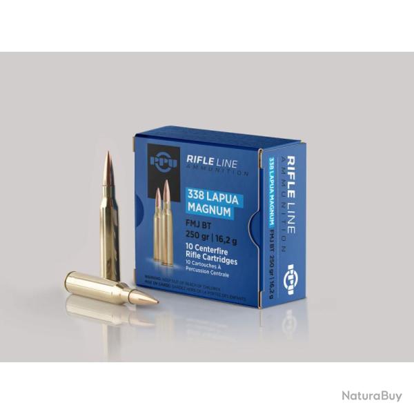 CARTOUCHES PPU 338 LAPUA MAGNUM FMJ-BT 250grs - 16,2g - Boite de 10 unit�s