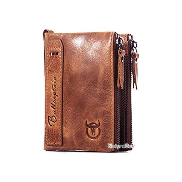 Portefeuille Cuir Homme R�tro Porte monnaie Cartes Monnaie Fermeture �clair Marron