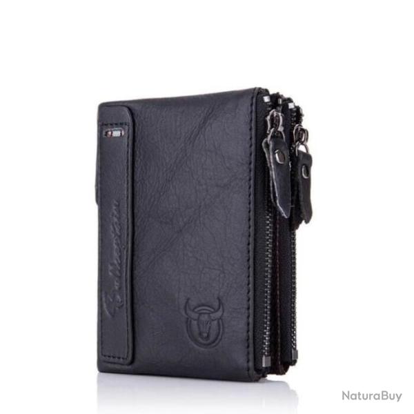 Portefeuille Cuir Homme R�tro Porte monnaie Cartes Monnaie Fermeture �clair Noir