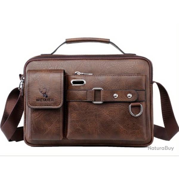 Sac Sacoche Bandouli�re Cuir PU Homme Sac affaires Voyage Travail Marron Brun