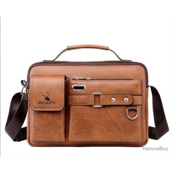 Sac Sacoche Bandouli�re Cuir PU Homme Sac affaires Voyage Travail Marron