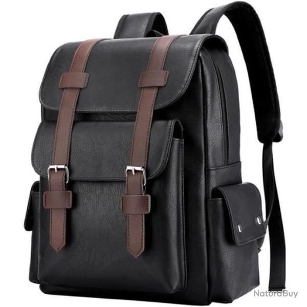 Sac � dos homme cuir PU imperm�able 14 pouces - �l�gant, grande capacit�, travail voyage Noir