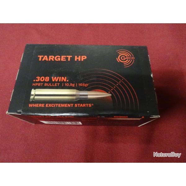 lot de 2 Boites de 50 cartouches GECO 308 Win TARGET HP 168 grs HPBT soit 100 cartouches