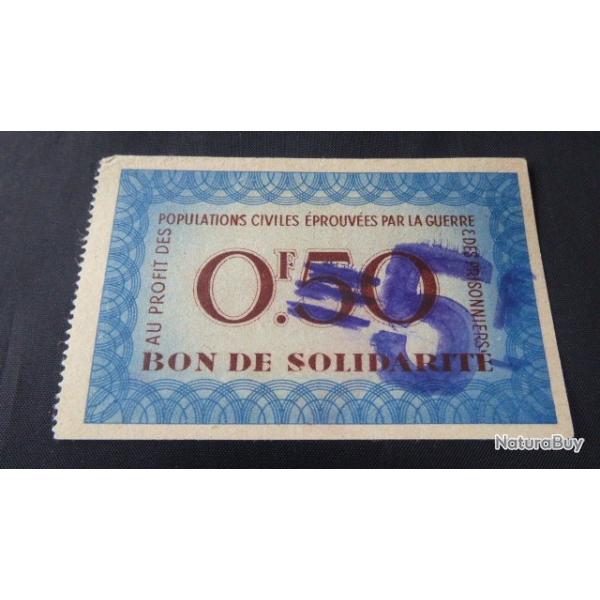 BON DE SOLIDARITE 0.50 F PETAIN  SURCHARGE 5 F  ENTRAIDE AUX PRISONNIERS DE GUERRE