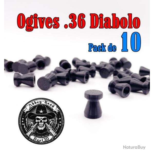 Balle tir r�duit .36 ogive diabolo plastique - Pack de 10 - Bast3D