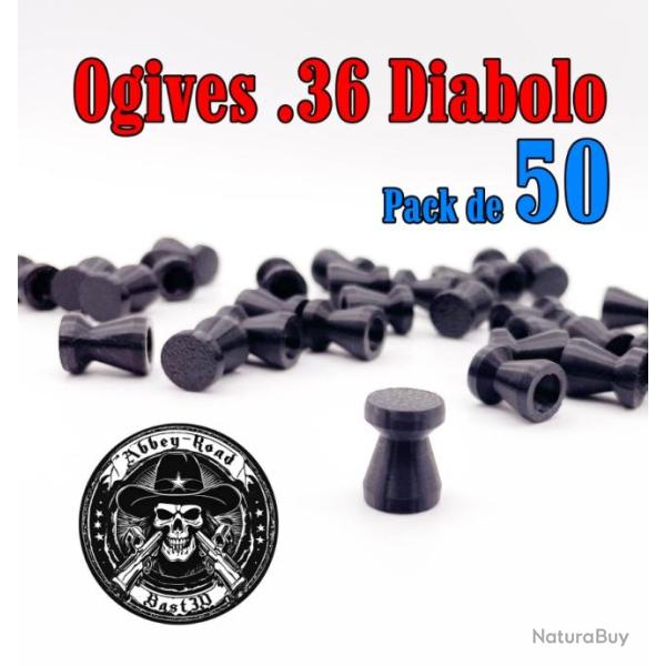 Balle tir r�duit .36 ogive diabolo plastique - Pack de 50 - Bast3D