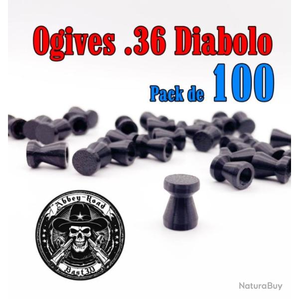 Balle tir r�duit .36 ogive diabolo plastique - Pack de 100 - Bast3D