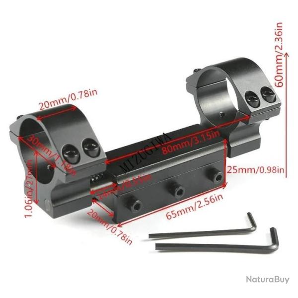 Monobloc de fixation Zero recul � lunette 25,4 et 30 mm pour carabine avec rail picatinny