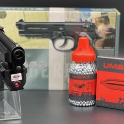 Pack Laser pr&ecirc;t &agrave; tirer Pistolet Beretta 92 A1- Calibre 4,5mm &agrave; propulsion CO2 (Munitions + CO2)