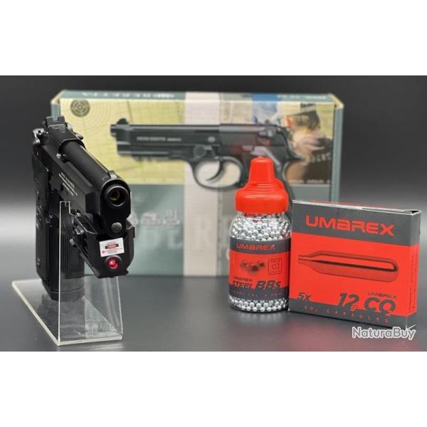 Pack Laser pr�t � tirer Pistolet Beretta 92 A1- Calibre 4,5mm � propulsion CO2 (Munitions + CO2)