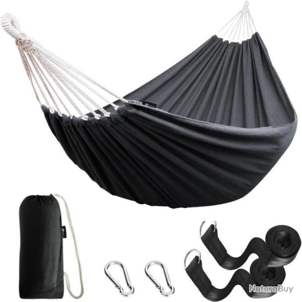 Hamac d'Ext�rieur Coton 270x150cm Charge 300 kg Gris Fonc� Bivouac Camping