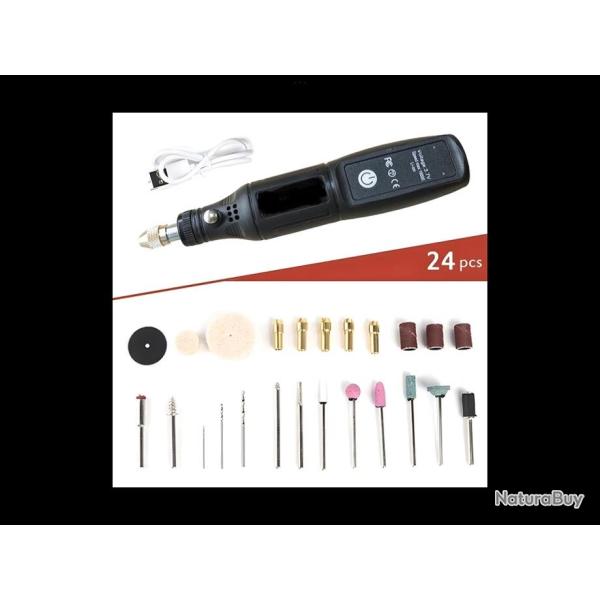 Mini dremel � batterie 24 pi�ces , sacoche de rangement en cadeau