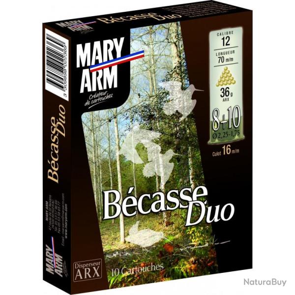 Cartouches MARY ARM BECASSE DUO - Cal: 12/70 - 36gr - N�8+10 - BG: Rose - DISPERSSEUR ARX - X10