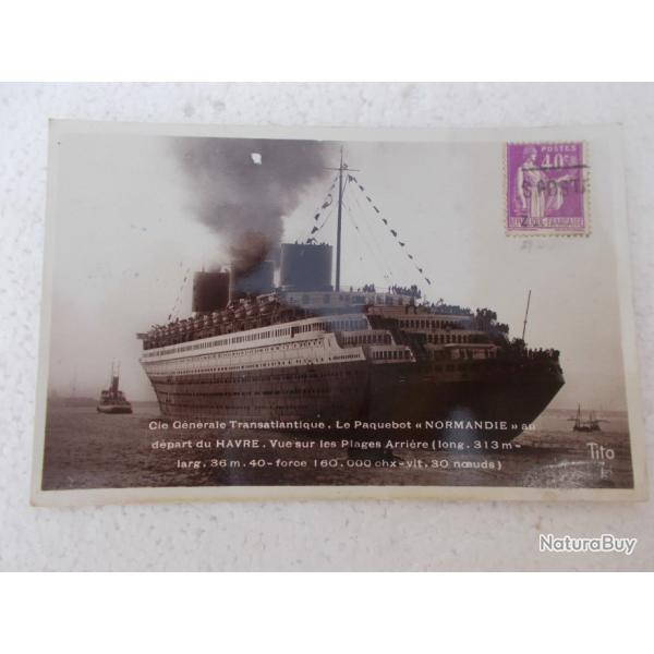 carte postale paquebot NORMANDIE (ayant voyag�),bon �tat