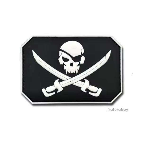 Patch Drapeau - Pirate - Blanc/noir - PVC - velcro - Livraison gratuite