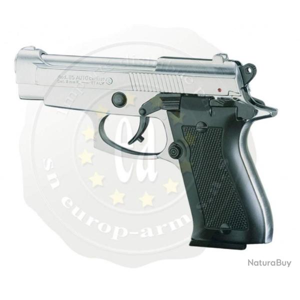 Pistolet CHIAPPA 85 Auto nickel� 9mm � blanc - Pistolet d'alarme � blanc ou � gaz