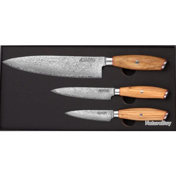 Wusaki Fujiko WUDORC3C Coffret couteaux 10CR damas Chef + Office + Universel