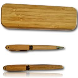 Stylo &agrave; bille et &agrave; plume en bambou + Coffret bambou personnalisable