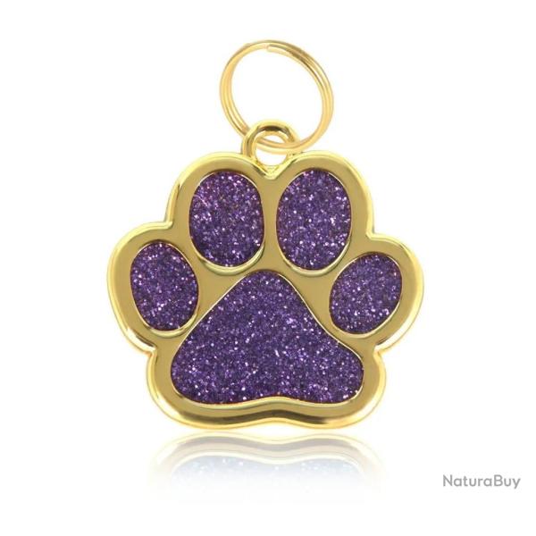 Pendentif patte de chien Violet / Dor� pour animaux de compagnie personnalisable