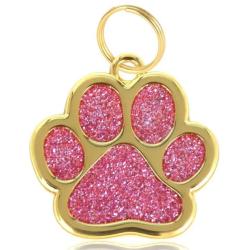 Pendentif patte de chien rose / dor&eacute; pour animaux de compagnie personnalisable