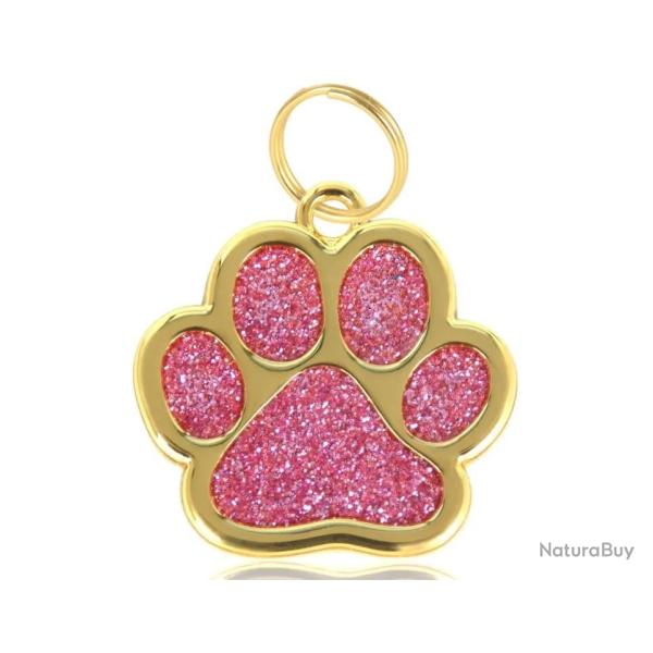 Pendentif patte de chien rose / dor� pour animaux de compagnie personnalisable