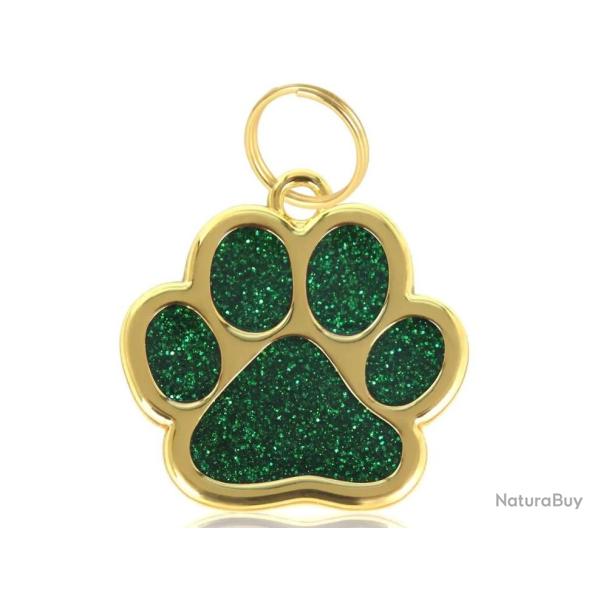 Pendentif patte de chien Vert / Dor� pour animaux de compagnie personnalisable