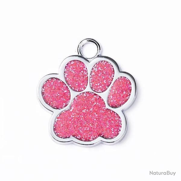 Pendentif patte de chien Rose / Argent� pour animaux de compagnie personnalisable