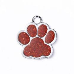 Pendentif patte de chien Rouge / Argent&eacute; pour animaux de compagnie personnalisable