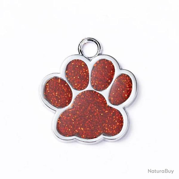 Pendentif patte de chien Rouge / Argent� pour animaux de compagnie personnalisable