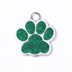 Pendentif patte de chien Vert / Argent&eacute; pour animaux de compagnie personnalisable