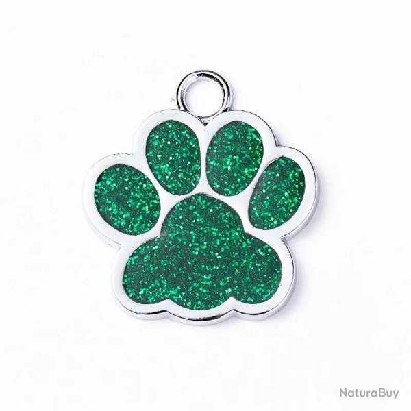 Pendentif patte de chien Vert / Argent� pour animaux de compagnie personnalisable