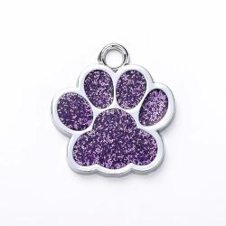 Pendentif patte de chien Violet / Argent&eacute; pour animaux de compagnie personnalisable