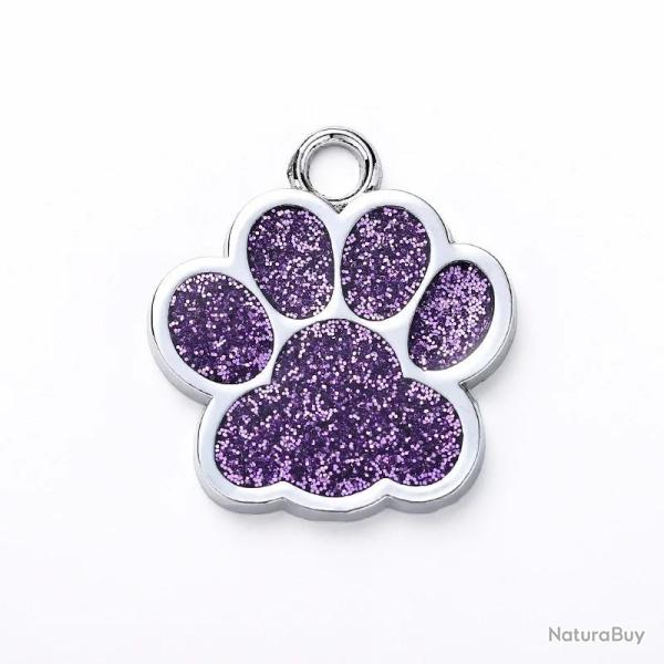 Pendentif patte de chien Violet / Argent� pour animaux de compagnie personnalisable